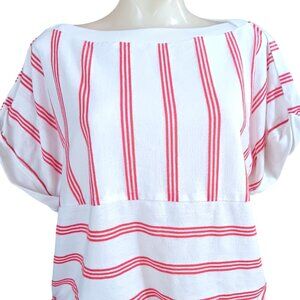 XL Vintage Women's Top Ms. Tops California Red White Striped Short Sleeve Blouse